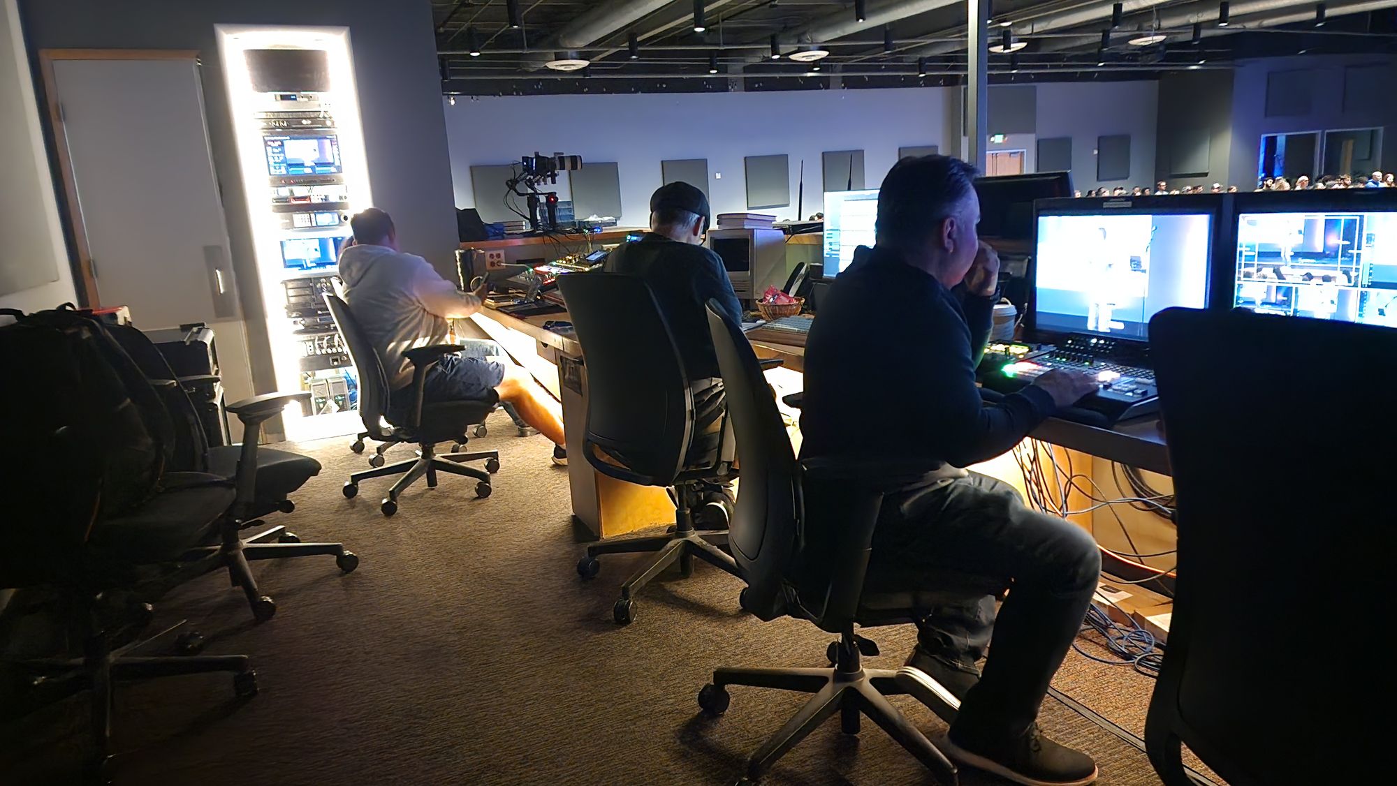 A church production control room during a live service