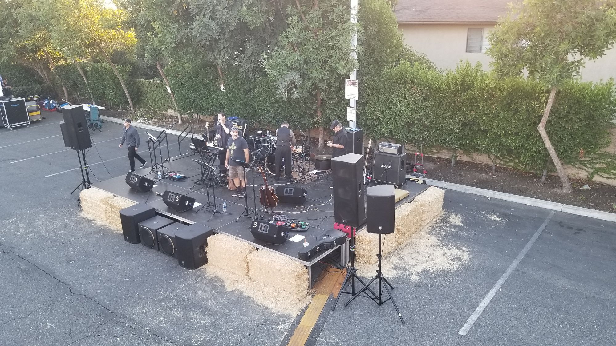 An outdoor stage set up for a live event