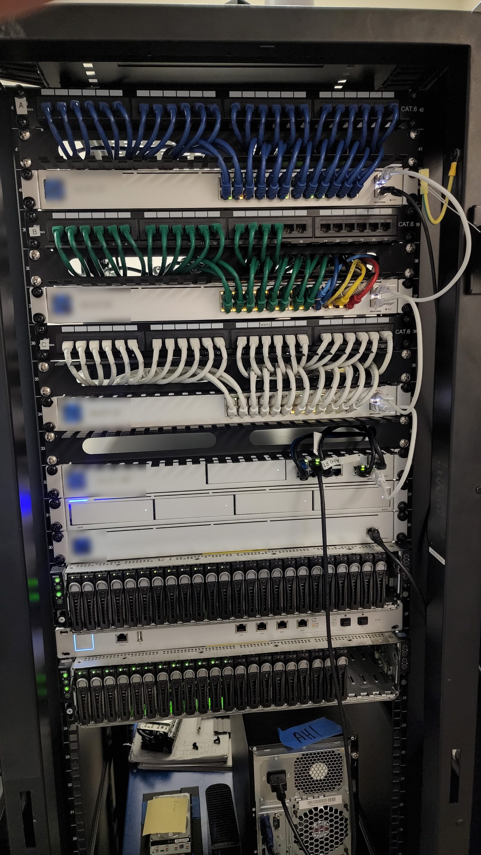 A network rack with dressed patch panels